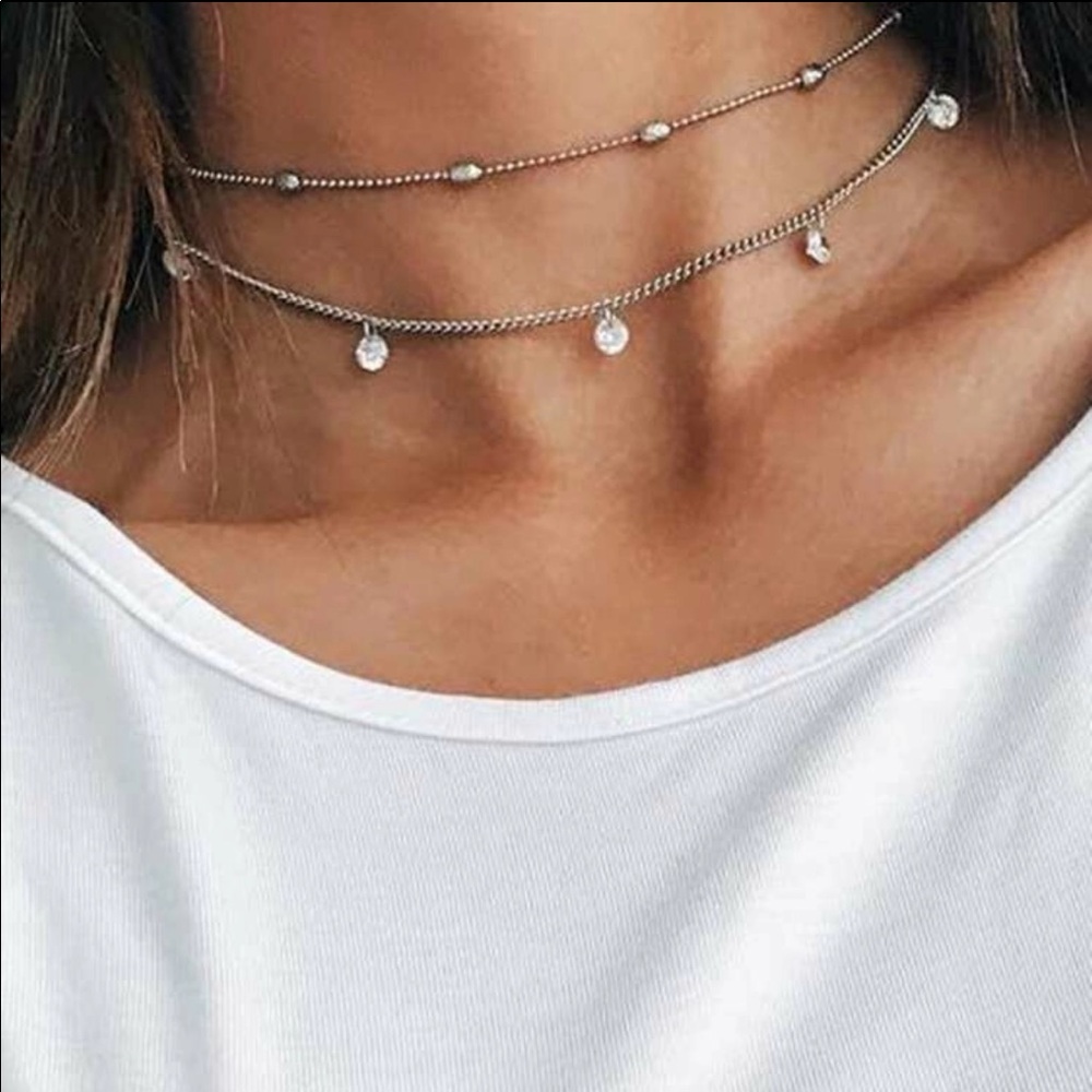 💫Silver Rhinestone layered chain choker💫